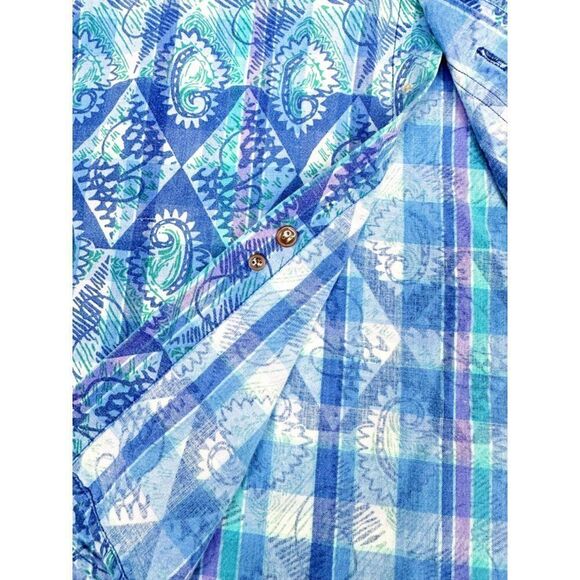 Vintage Chaps Ralph Lauren Shirt Medium Paisley Blue Purple Button Front - Picture 7 of 10